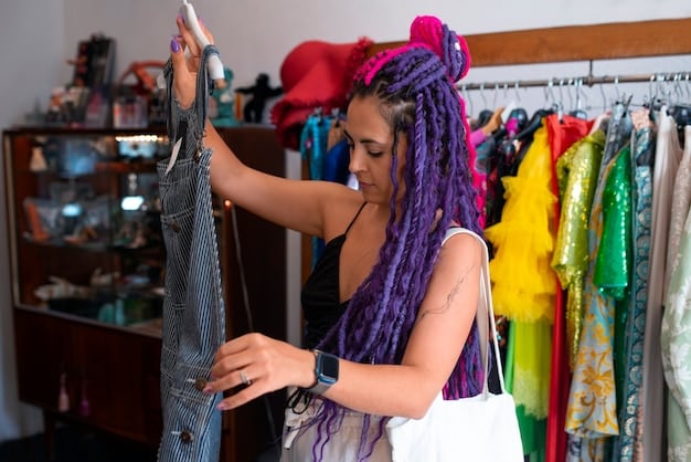A size-inclusive clothing rack in a boutique, featuring a variety of colorful garments ranging from XS to 5XL. The display is well-organized and visually appealing, with a focus on diverse styles.