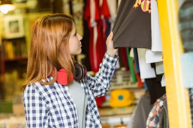 A woman in Spain browsing through a selection of clothing on a rental platform on her tablet or smartphone. Her facial expression should indicate excitement and satisfaction with the options available.