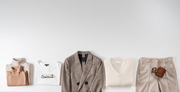 A well-organized capsule wardrobe with essential pieces of clothing in neutral colors, such as a white shirt, black pants, a blazer, and a coat.
