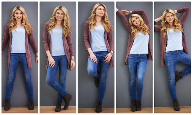 A collage showcasing different denim styles, including straight leg jeans, skinny jeans, boyfriend jeans, and flared jeans. Each style is shown on a model in a real-life setting, emphasizing the style and fit.
