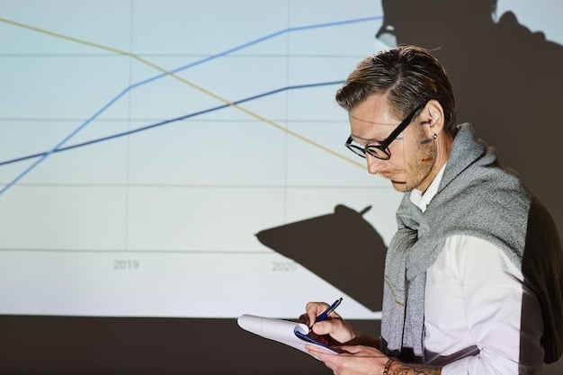 A financial analyst reviewing charts and data related to startup investments in Spain, with a focus on the potential impact of the new startup law on investment trends. The scene includes graphs showing investment growth and a calendar marked with 