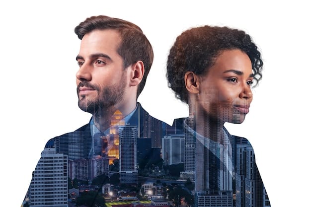 A split image showing two sides: on one side, a business adapting to the new crypto regulations with technological solutions; on the other side, consumers learning about the new regulations through educational resources.