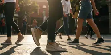 Modelos de calzado futuristas y sostenibles en un desfile de moda urbano en la Ciudad de México.