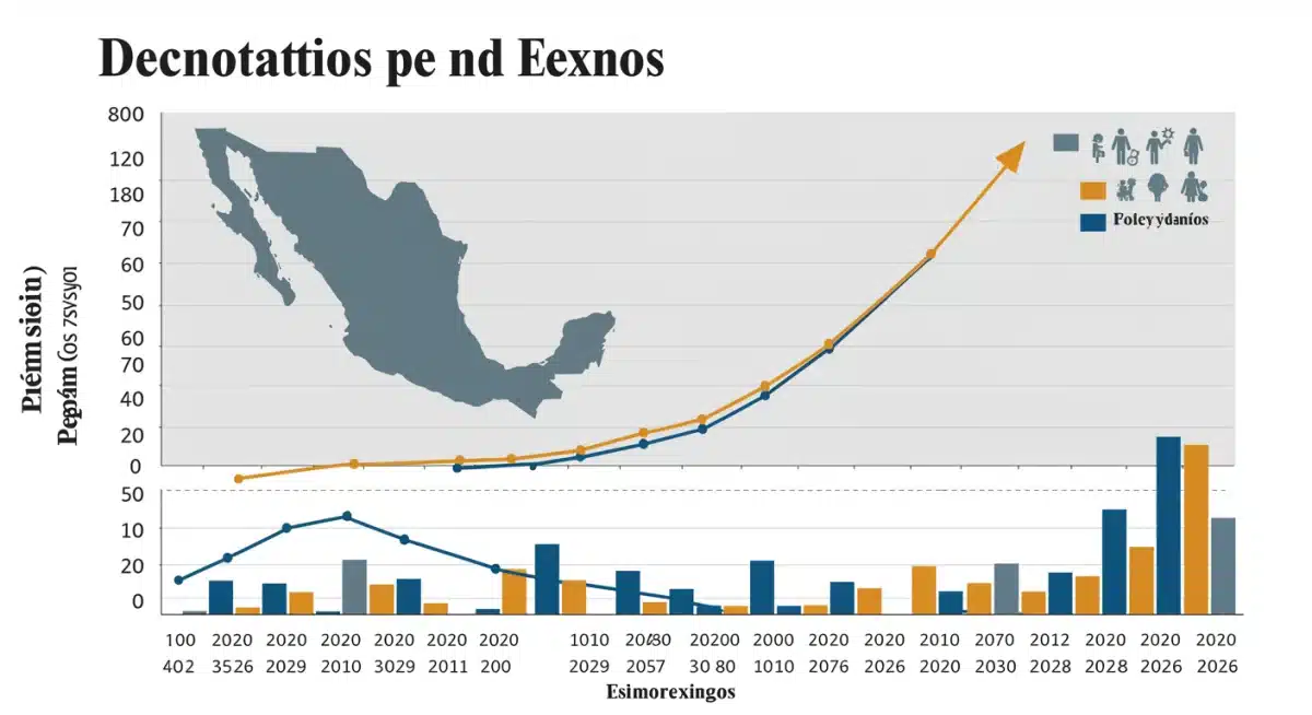 Gráfico demográfico mostrando el envejecimiento poblacional en México y la creciente proporción de adultos mayores.