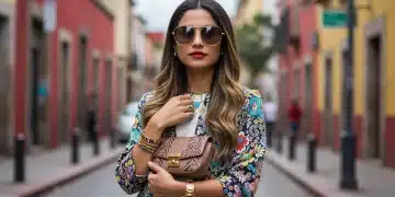 Mujer elegante con accesorios de moda en un entorno urbano de México, destacando las tendencias de 2025.