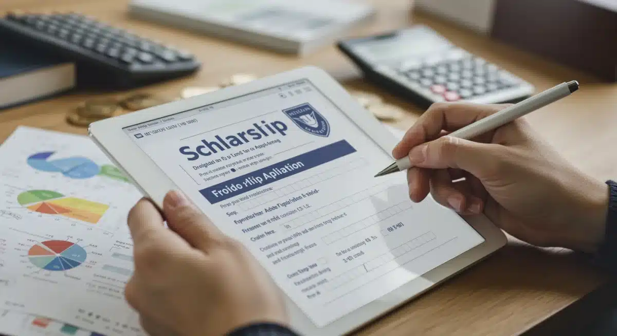 Detalle de una mano llenando una solicitud digital de beca educativa federal para el ciclo 2026.