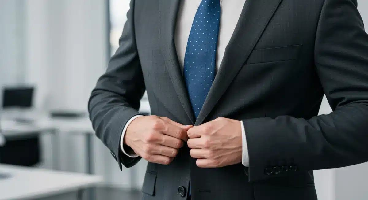 Manos ajustando una chaqueta que no queda bien, simbolizando un error de estilo común.