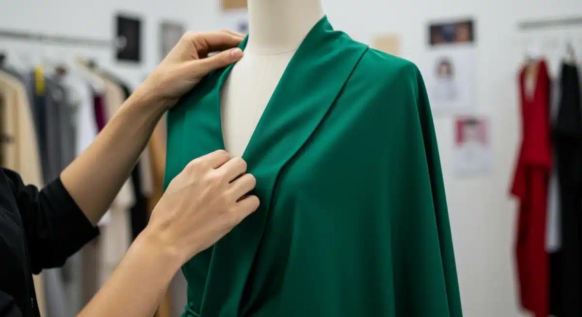 Diseñador mexicano trabajando con tela color verde maguey