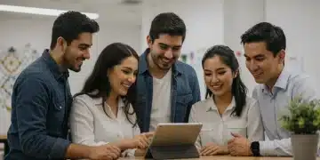 Jóvenes profesionales mexicanos colaborando en una oficina moderna, simbolizando las nuevas oportunidades laborales.