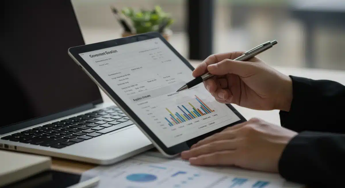 Manos llenando una solicitud digital para subsidios de reconversión laboral en 2026.