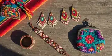 Variedad de accesorios mexicanos coloridos como rebozo, aretes y pulsera, con un presupuesto accesible.