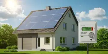 Casa moderna con paneles solares, un medidor de energía inteligente y un jardín verde, representando el ahorro y la eficiencia energética en México 2026.