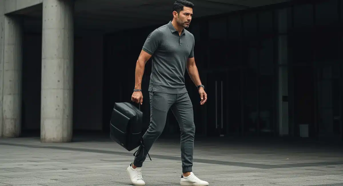 Hombre mexicano con atuendo athleisure sofisticado, combinando comodidad y estilo moderno.