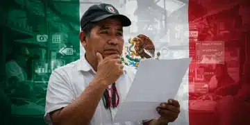 Emprendedor mexicano revisando documentos de nuevas regulaciones gubernamentales para PYMES.