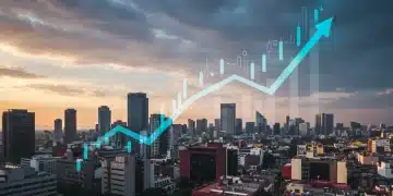 Panorama urbano de Ciudad de México al atardecer, simbolizando crecimiento económico y futuro próspero.