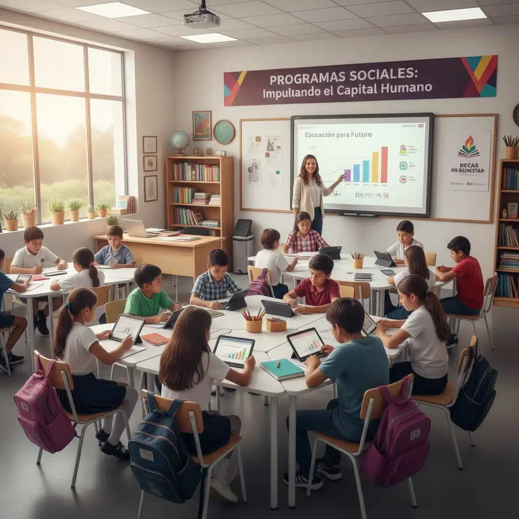 Kinder und Jugendliche in einem modernen Klassenzimmer, die von Bildungsprogrammen in Mexiko profitieren.