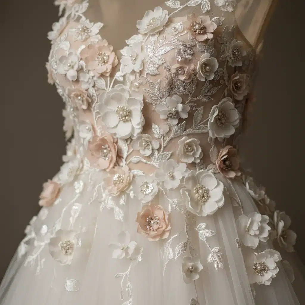 Brautkleid mit 3D-Blumenapplikationen