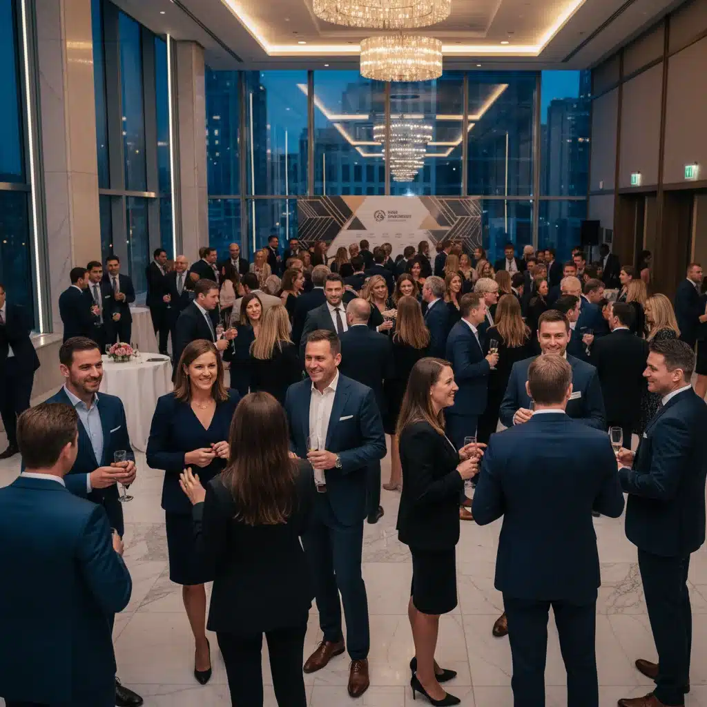 Erfolgreiche Geschäftsleute in maßgeschneiderter Kleidung beim Networking