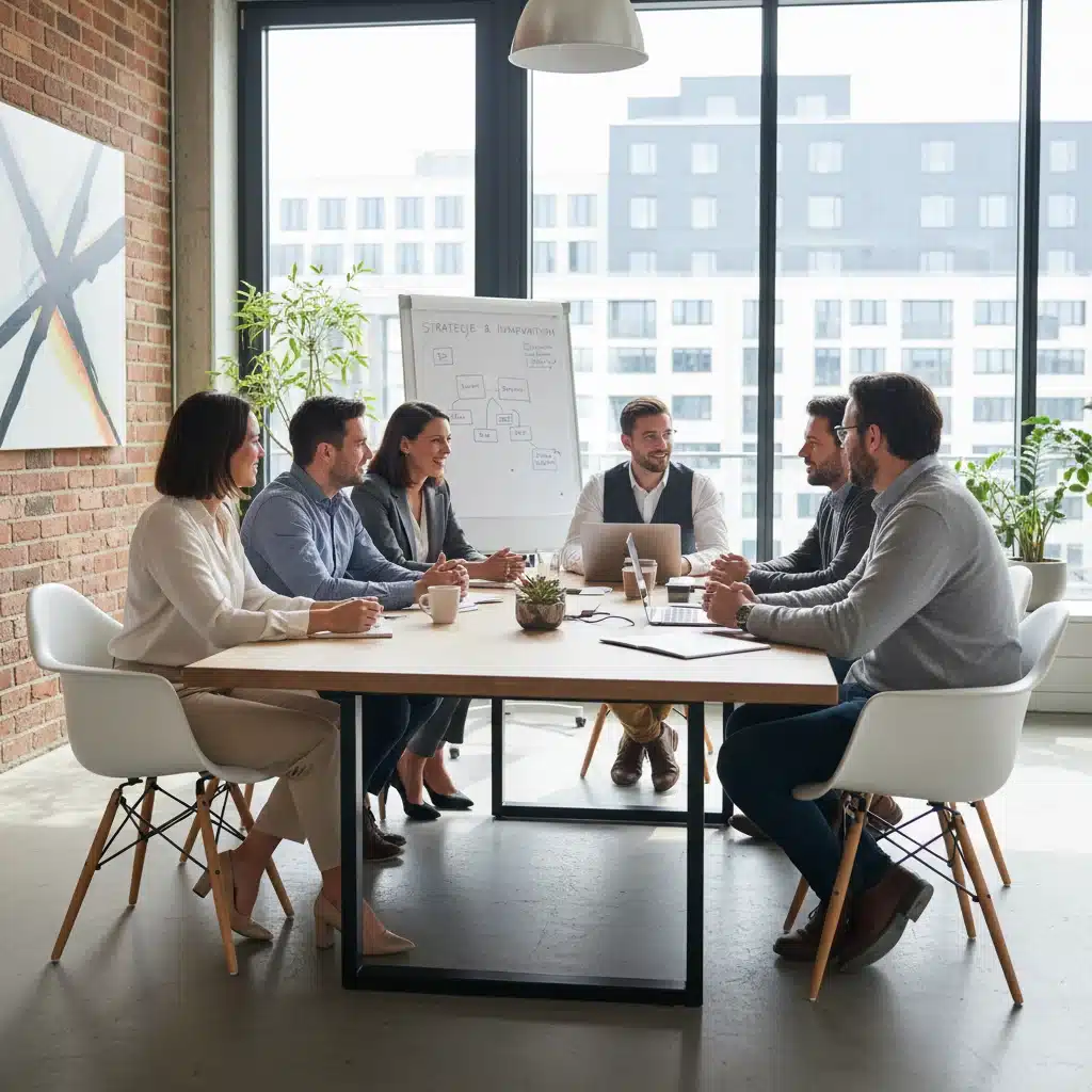 Geschäftspersonen im modernen Co-Working-Space, diskussion