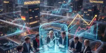 Zukunft des deutschen Start-up-Ökosystems mit Wachstumsgrafiken und innovativen Köpfen.