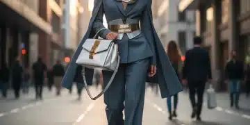 Elegante Frau mit modernen Accessoires 2026 in urbaner Umgebung