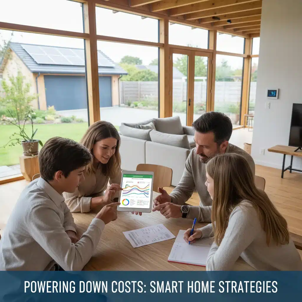 Familie optimiert Energiekosten und überprüft Energieverbrauch im Smart Home