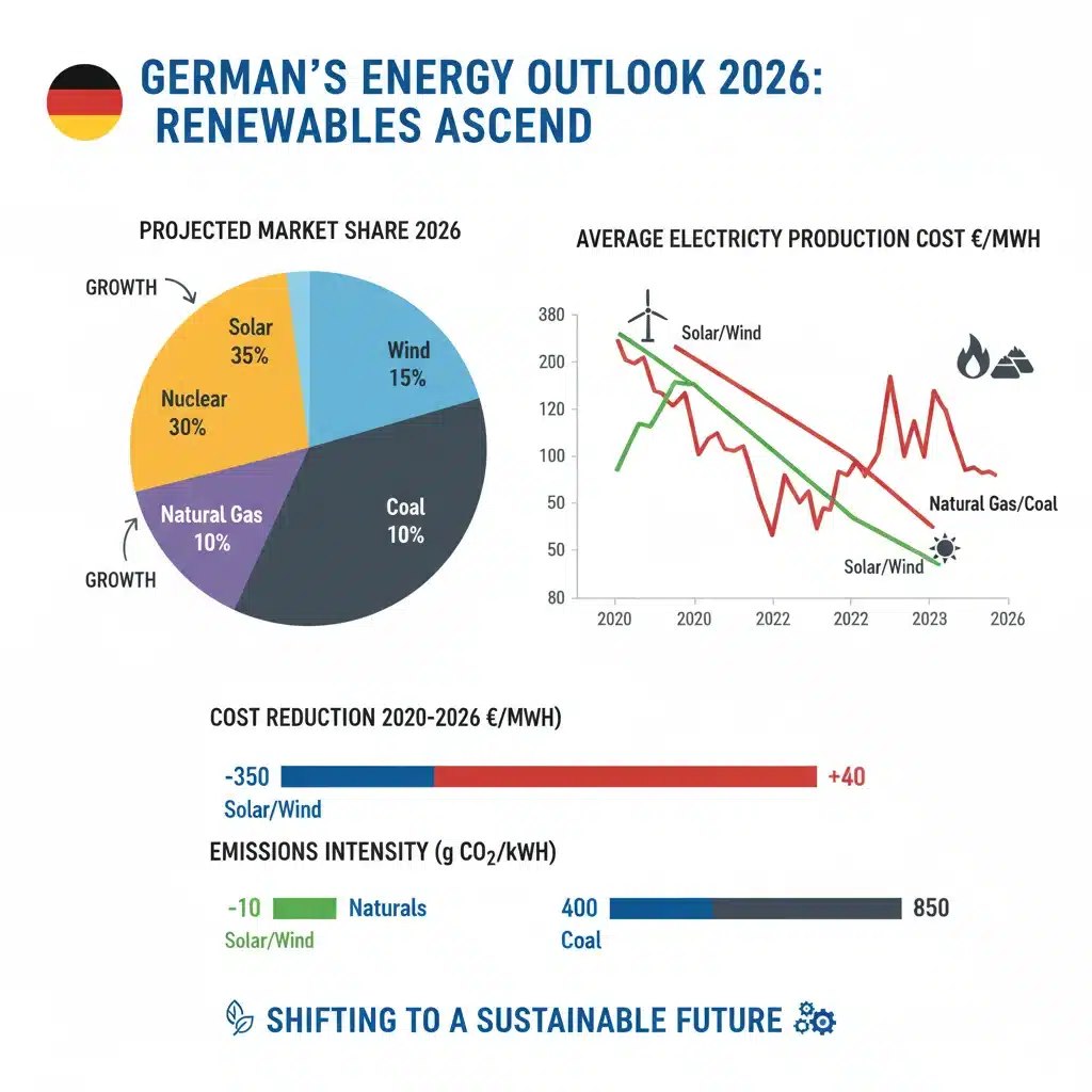 Entwicklung der Energiemix-Kosten und Marktanteile in Deutschland bis 2026