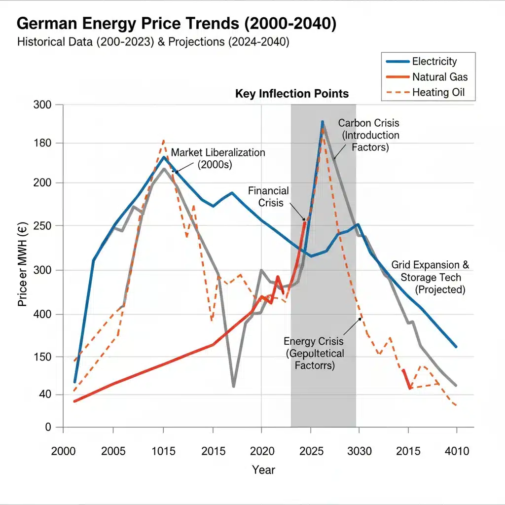 Grafik: Historische und prognostizierte Energiepreisentwicklung Deutschland 2026