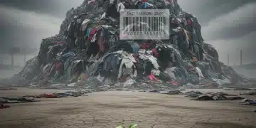 Berg aus Altkleidern, der die Umweltauswirkungen von Fast Fashion symbolisiert.