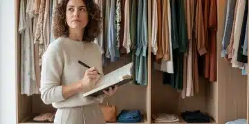 Frau denkt über ihren persönlichen Stil nach, um die Garderobe zu optimieren.