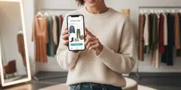 Frau betrachtet personalisierte Outfit-Empfehlung auf einer Styling-App