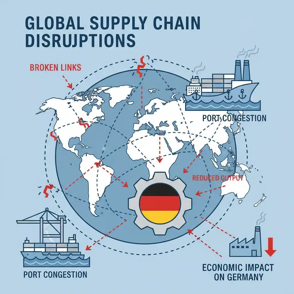 Infografik: Globale Lieferkettenprobleme und deren Einfluss auf Deutschland