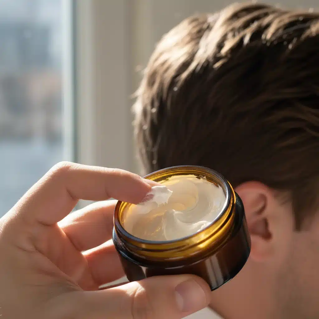 Hand hält Haarstyling-Produkt für perfekten Look