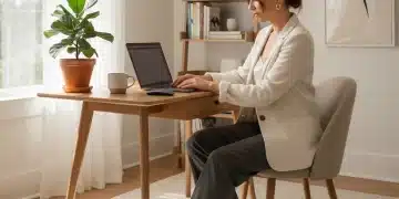 Stylische Frau im Homeoffice in bequemer, professioneller Kleidung