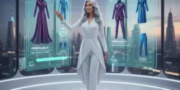 Futuristische Frau erhält KI-basierte Styling-Empfehlungen