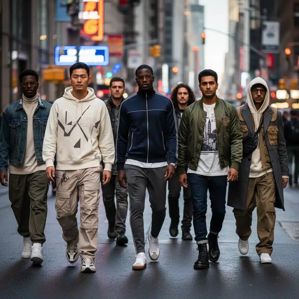 Männer in urbaner Streetwear, Frühlingstrends 2026