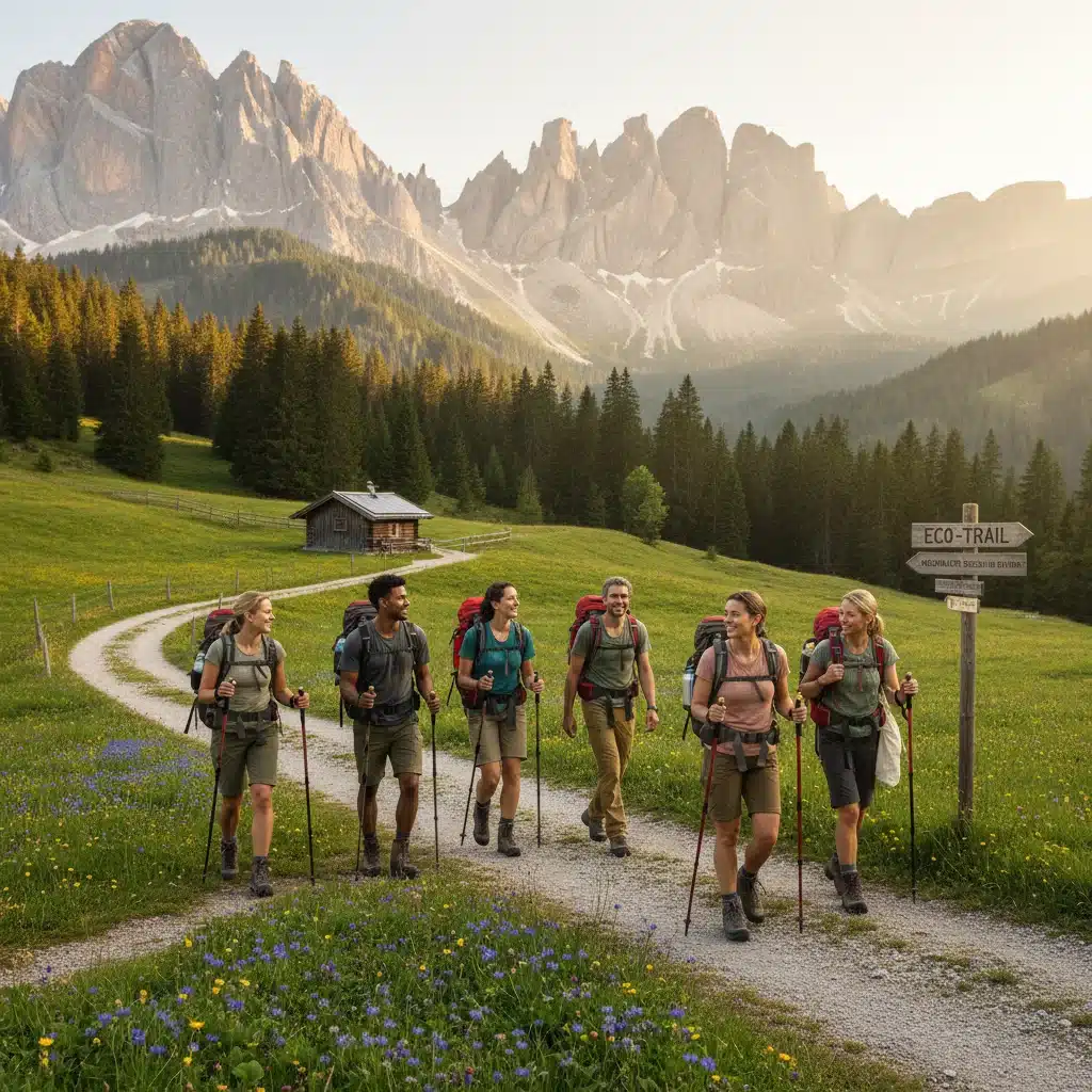 Wanderer in den bayerischen Alpen, die nachhaltigen Tourismus und Naturerlebnisse in Deutschland genießen.
