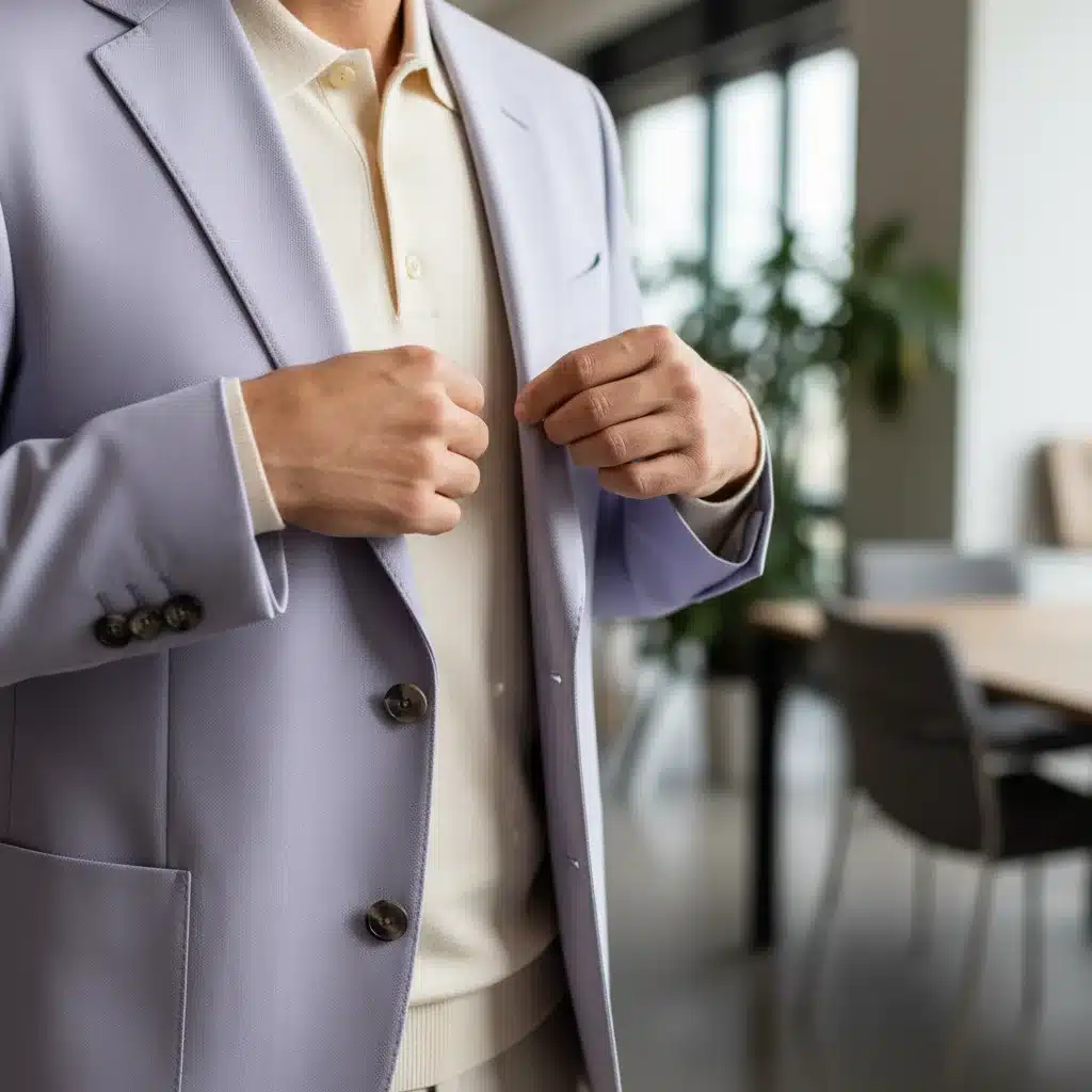 Detailaufnahme eines pastellfarbenen Blazers aus technischen Stoffen
