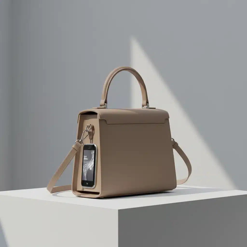 Moderne smarte Handtasche aus veganem Leder mit Tech-Features