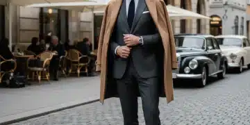 Stilvoller deutscher Mann über 40 in eleganter Kleidung in urbaner Umgebung