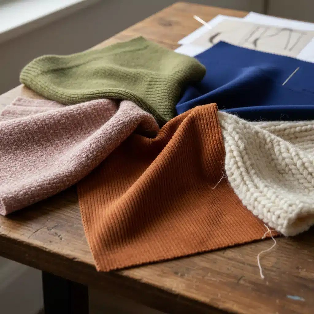 Stoffmuster der Farbtrends Herbst/Winter 2026: Dusty Rose, Olivgrün, Terracotta, Saphirblau