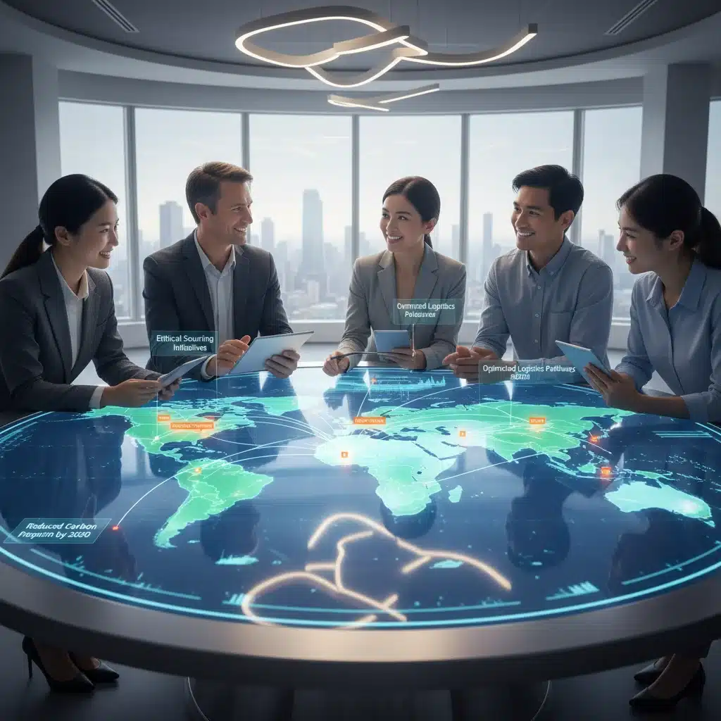 Team arbeitet an digitaler Karte zur Optimierung der Lieferkette und nachhaltiger Beschaffung.