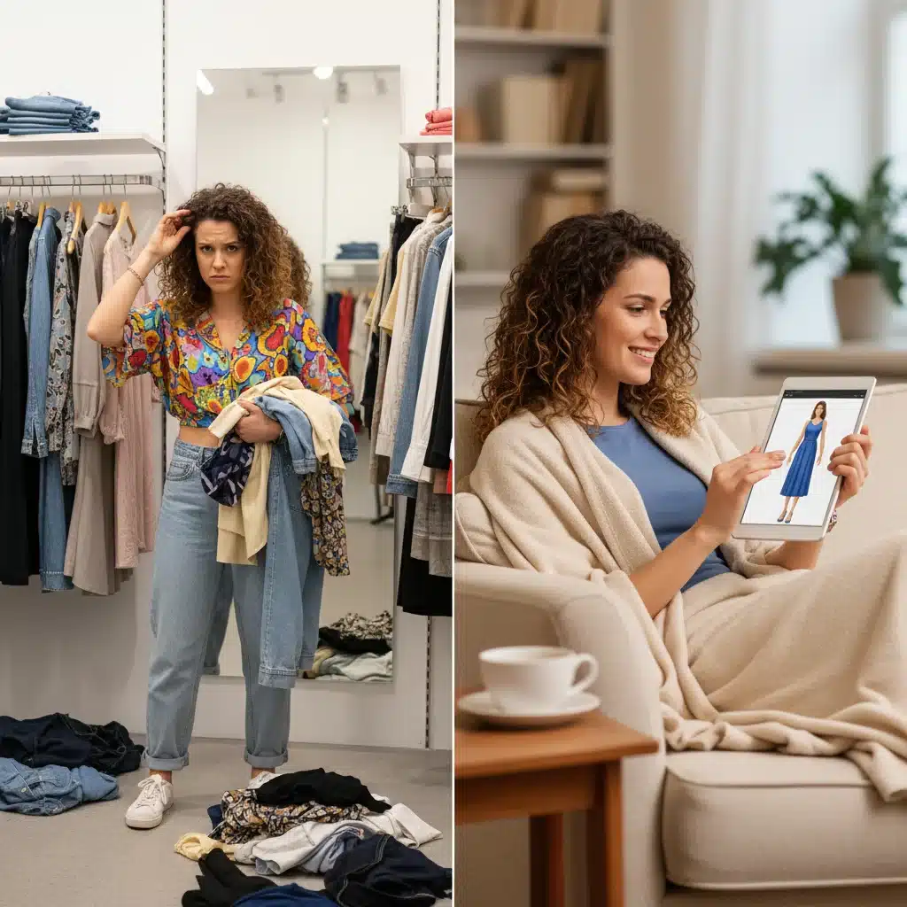 Frau probiert Kleidung virtuell mit Styling-App an