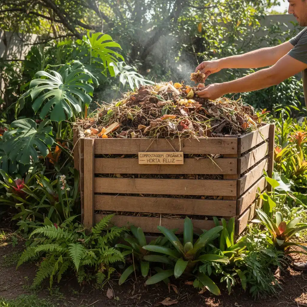 Compostagem doméstica de resíduos orgânicos em jardim