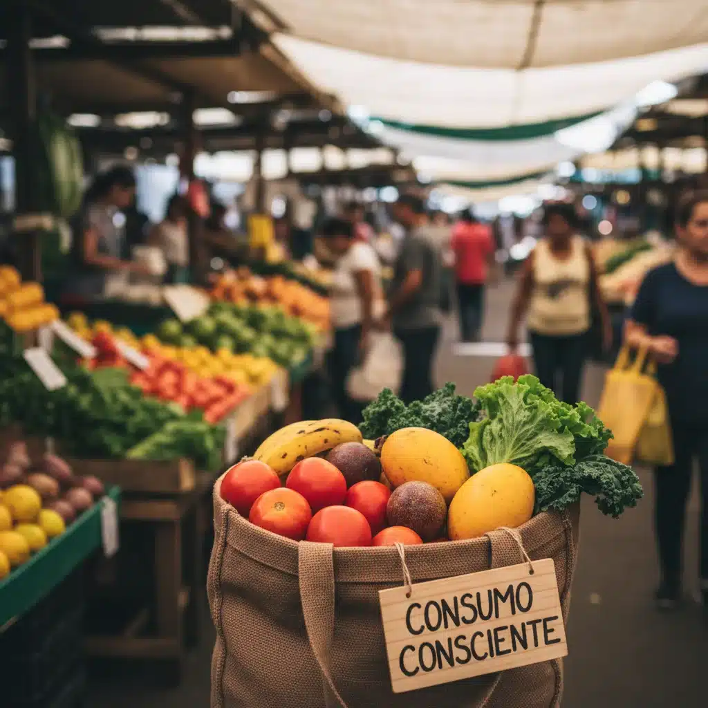 Sacola reutilizável cheia de alimentos frescos e sem embalagens