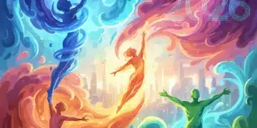 Ilustração vibrante de paletas de cores de 2026 expressando personalidade e futuro.