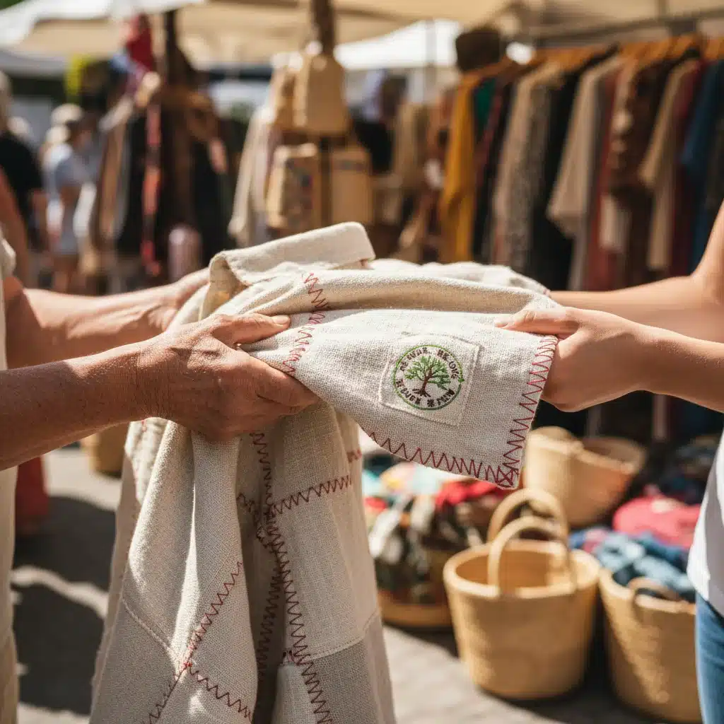 Mãos trocando roupas, simbolizando a economia circular e brechós