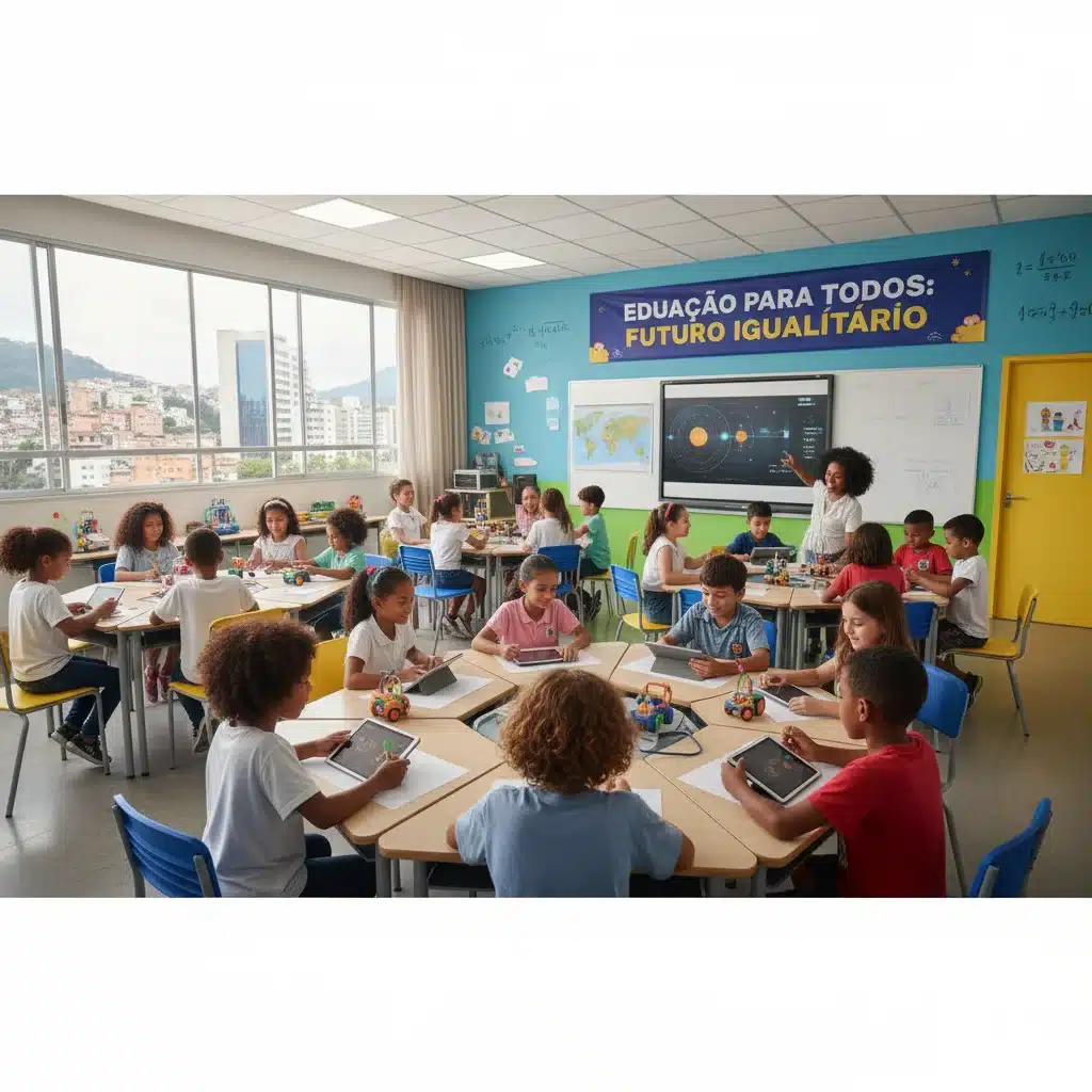 Crianças brasileiras diversas em sala de aula moderna, simbolizando educação como ferramenta de mobilidade social.
