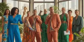 Evite Gafes de Moda 2026: Guia Completo para o Estilo Brasileiro Pessoas elegantes em um ambiente moderno, exemplificando estilo e bom gosto, com foco em moda brasileira e tendências futuras.