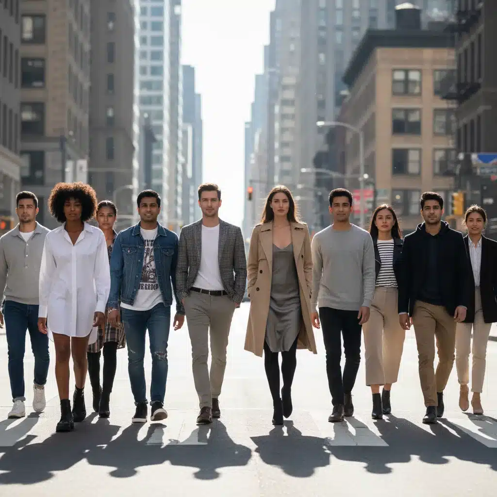 Pessoas diversas exibindo looks com peças versáteis em ambiente urbano.